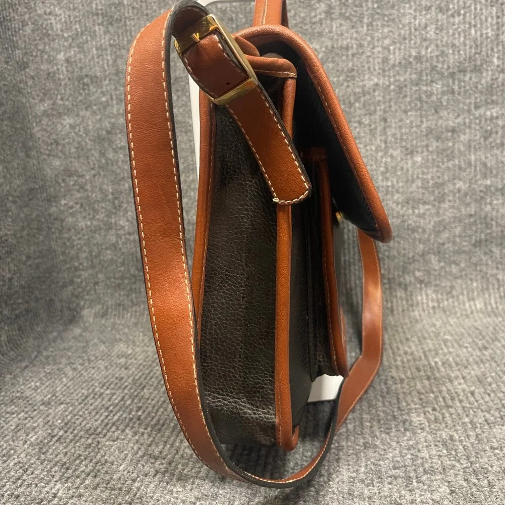 VTG Oggi Domani Messenger Bag Large Black Tan Satchel Briefcase Office Travel